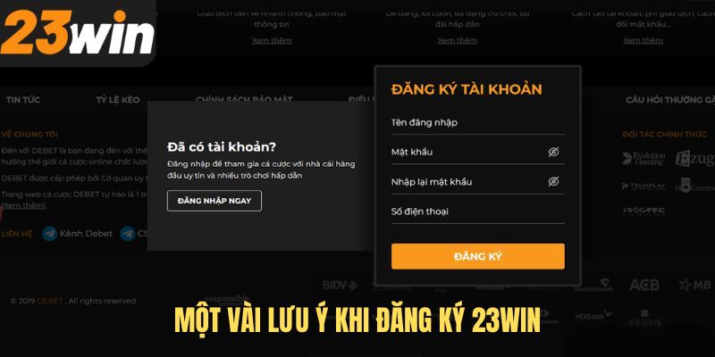 Những điểm quan trọng cần lưu ý khi Đăng Ký 23WIN